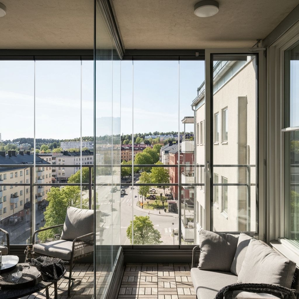 Inglasad balkong i Eskilstuna med utsikt